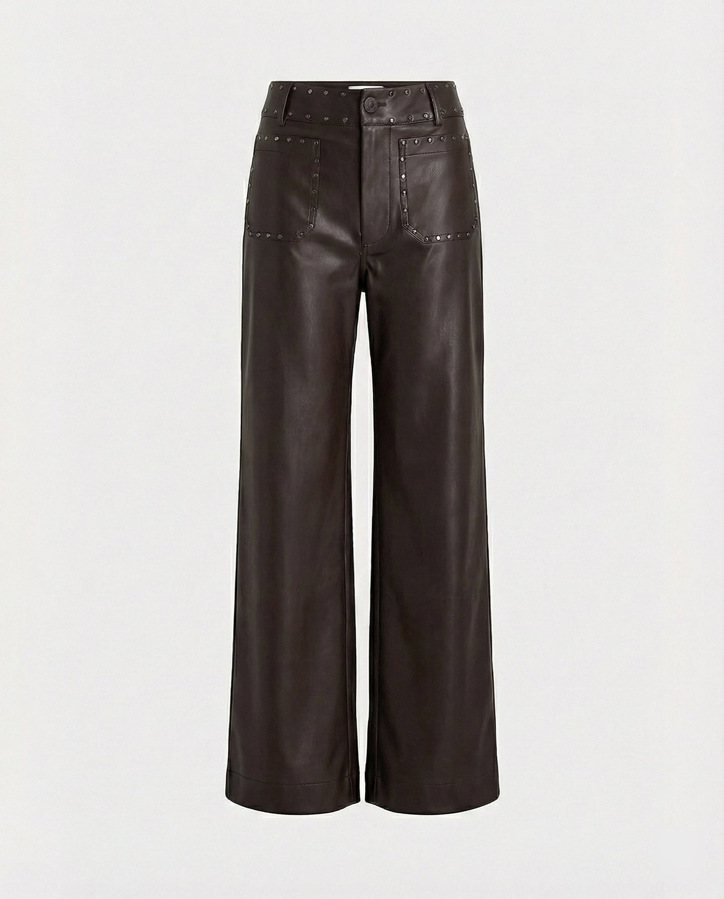 Damen Kunstlederhose Schwarz mit Nieten Trendy