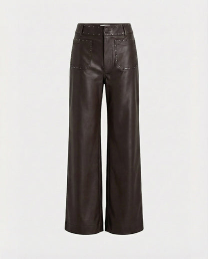 Damen Kunstlederhose Schwarz mit Nieten Trendy