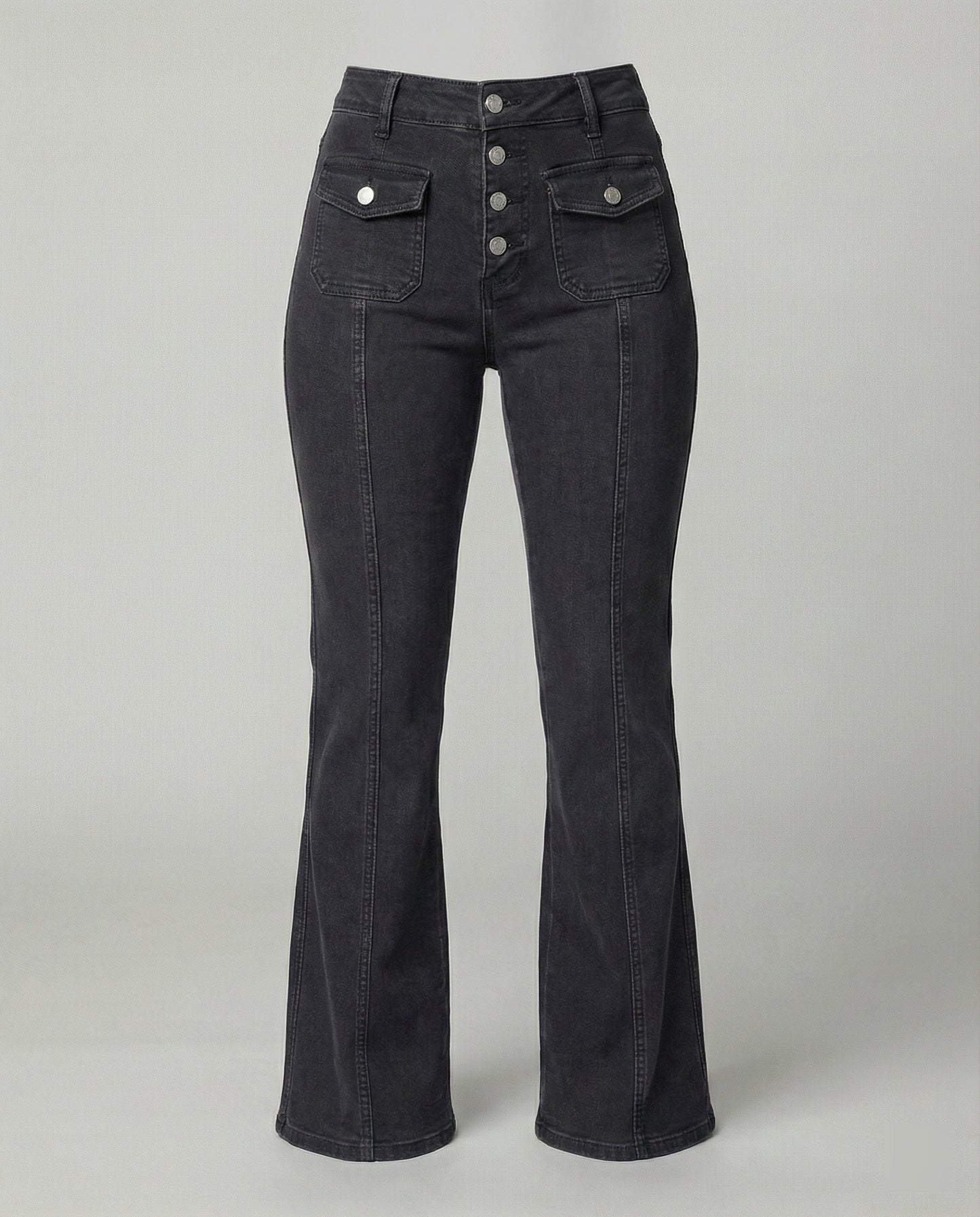 Hohe Damenjeans High-Waist Schlagjeans Trendy
