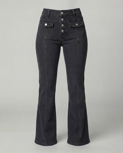 Hohe Damenjeans High-Waist Schlagjeans Trendy