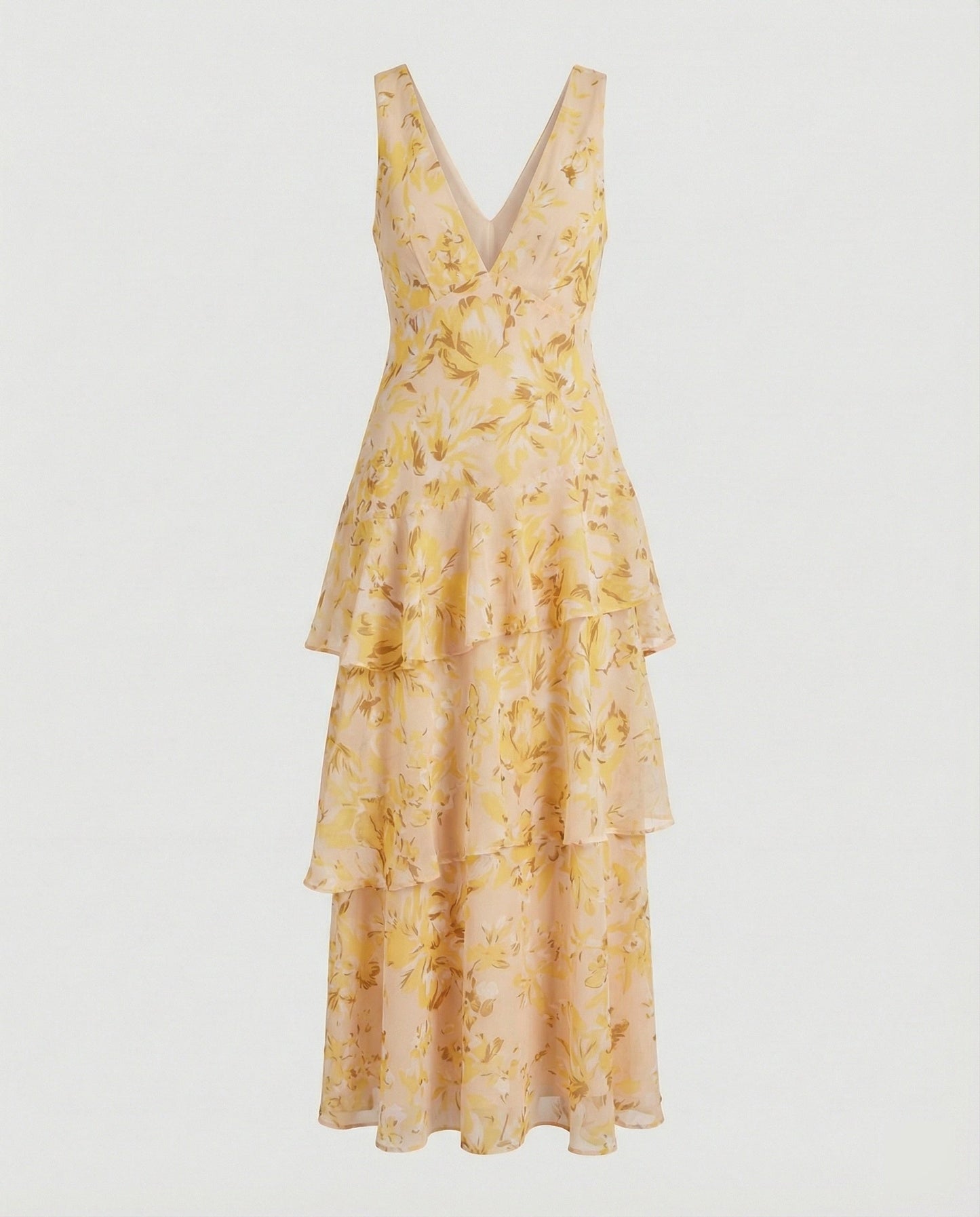 Weibliches Maxikleid Rüschen Tiefes Dekolleté