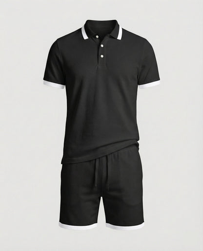 Herren Sportset Polo-Shirt und Shorts Kontraststreifen Modern