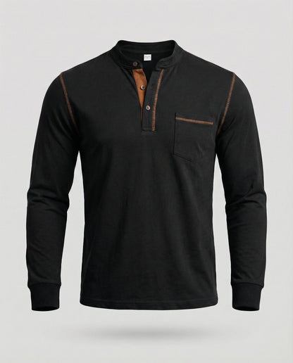 Herren Langarmshirt Henley Style Baumwolle