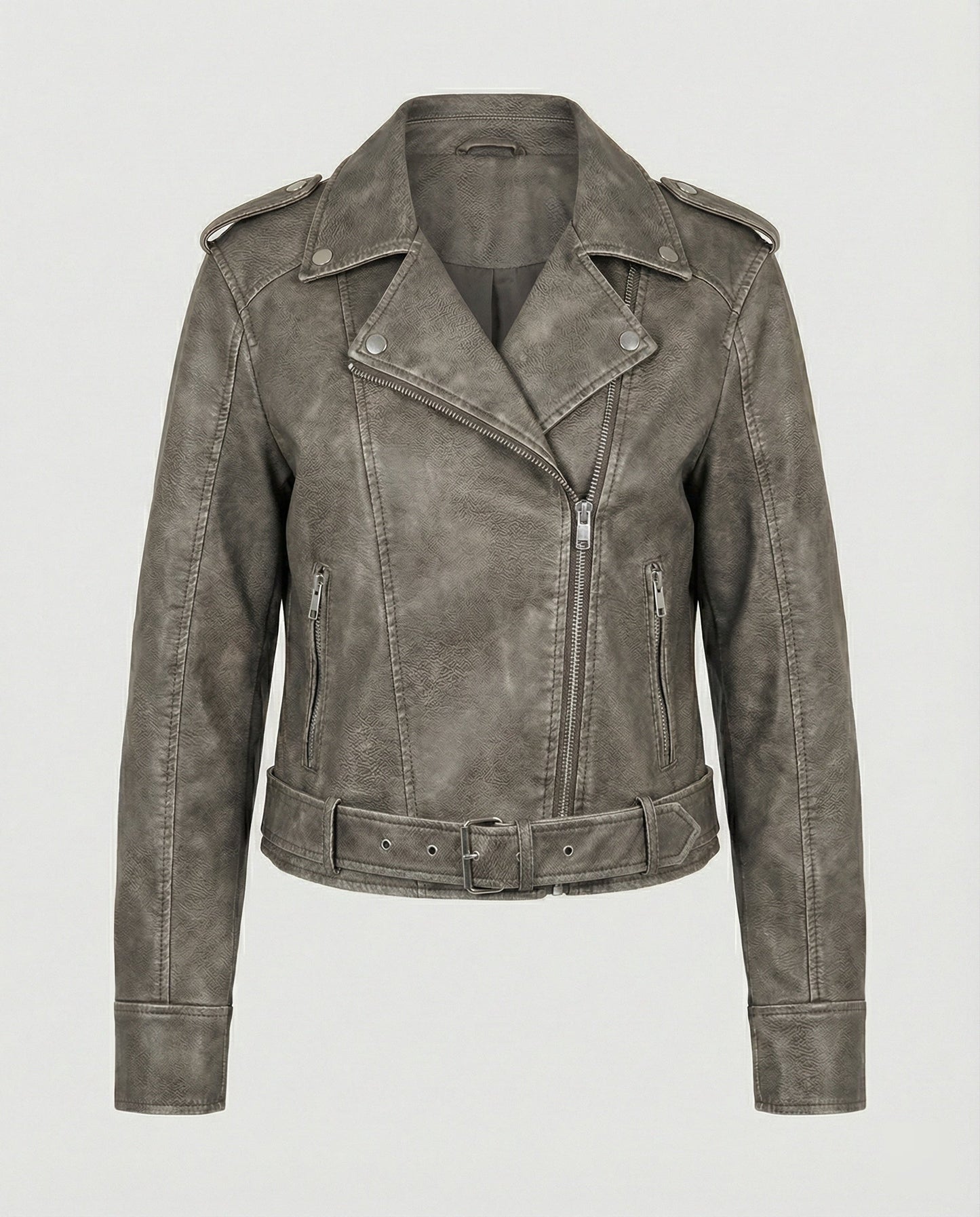 Kunstlederjacke Damen Bikerjacke Cropped Lederlook Schwarz