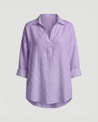 Damen Leinenbluse Elegante Knopfleiste Sommer