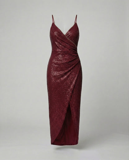 Glamouröses Damen Wickelkleid Hochgeschlitzt Glitzernd