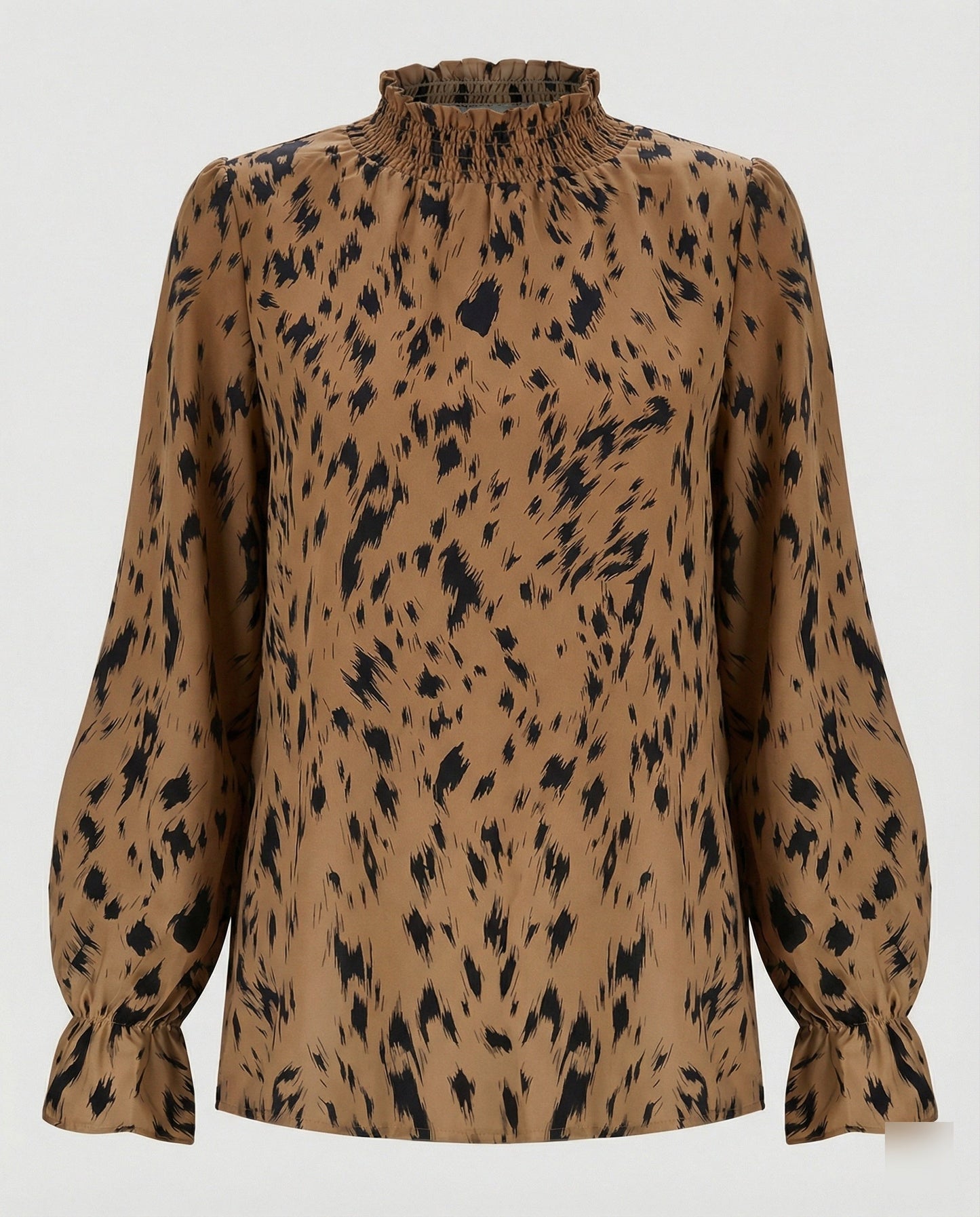 Damenbluse Elegante Tiermuster Bluse Mit Rüschensaum