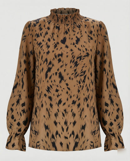 Damenbluse Elegante Tiermuster Bluse Mit Rüschensaum