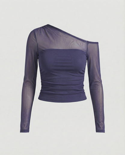 Damen Oberteil Asymmetrisch Schulterfreies Top Elegant