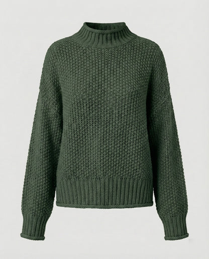 Damen Strickpullover Kuschelig Weit Ärmel Hochkragen