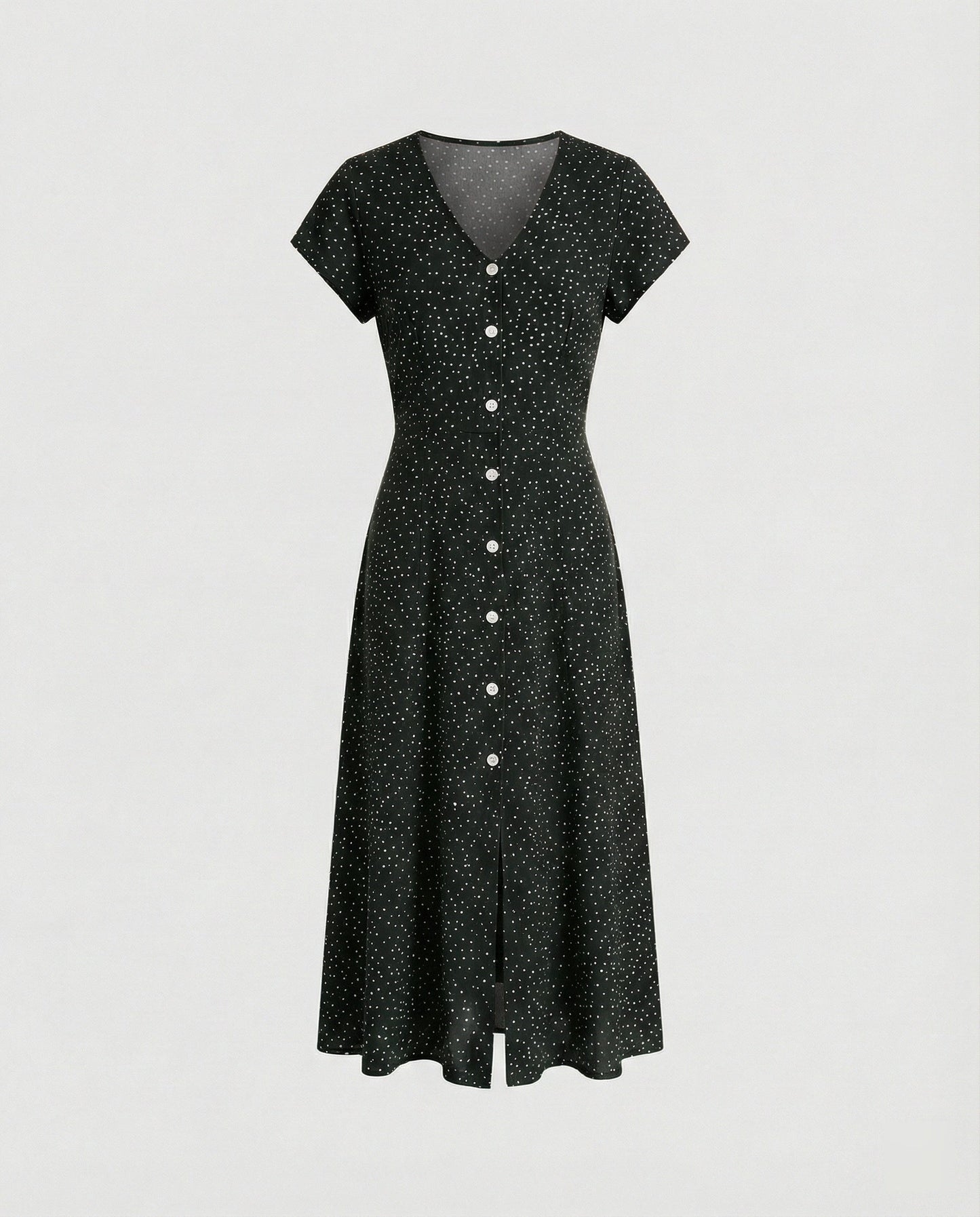Damen Kleid Langarm mit Knöpfen und Puffärmeln Elegant