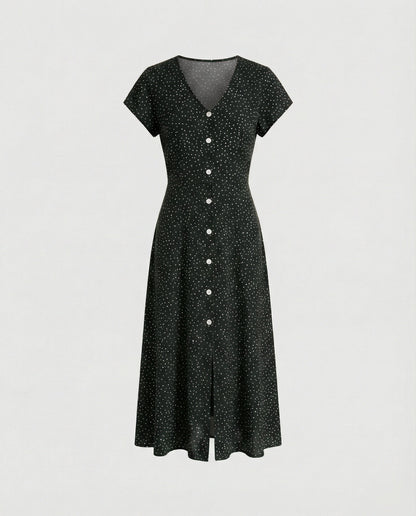 Damen Kleid Langarm mit Knöpfen und Puffärmeln Elegant