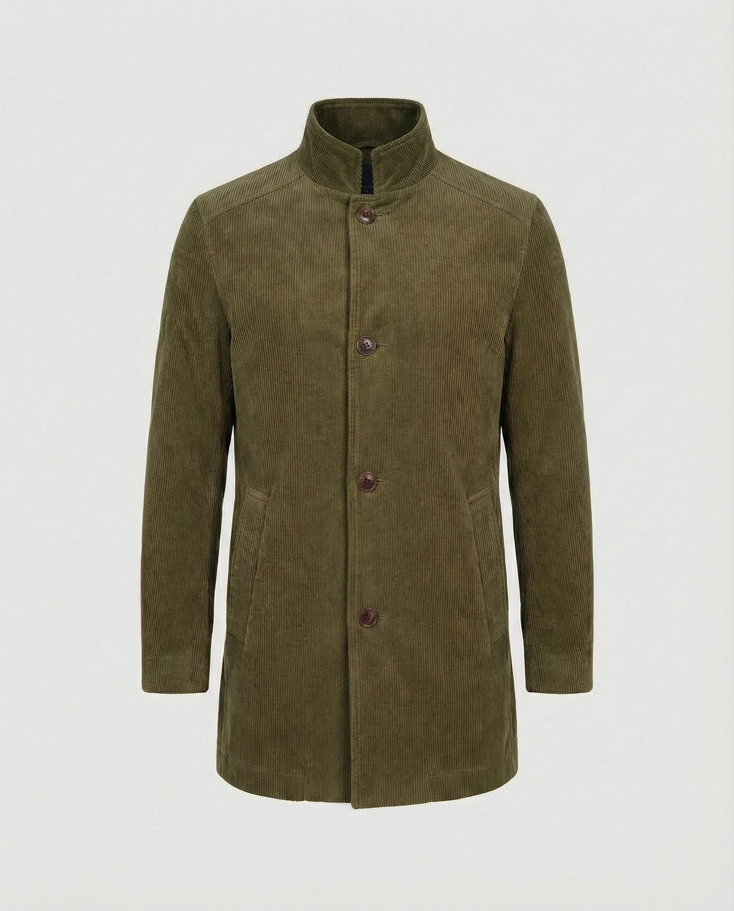 Herren Cordjacke Hochkragen Warm Oliven