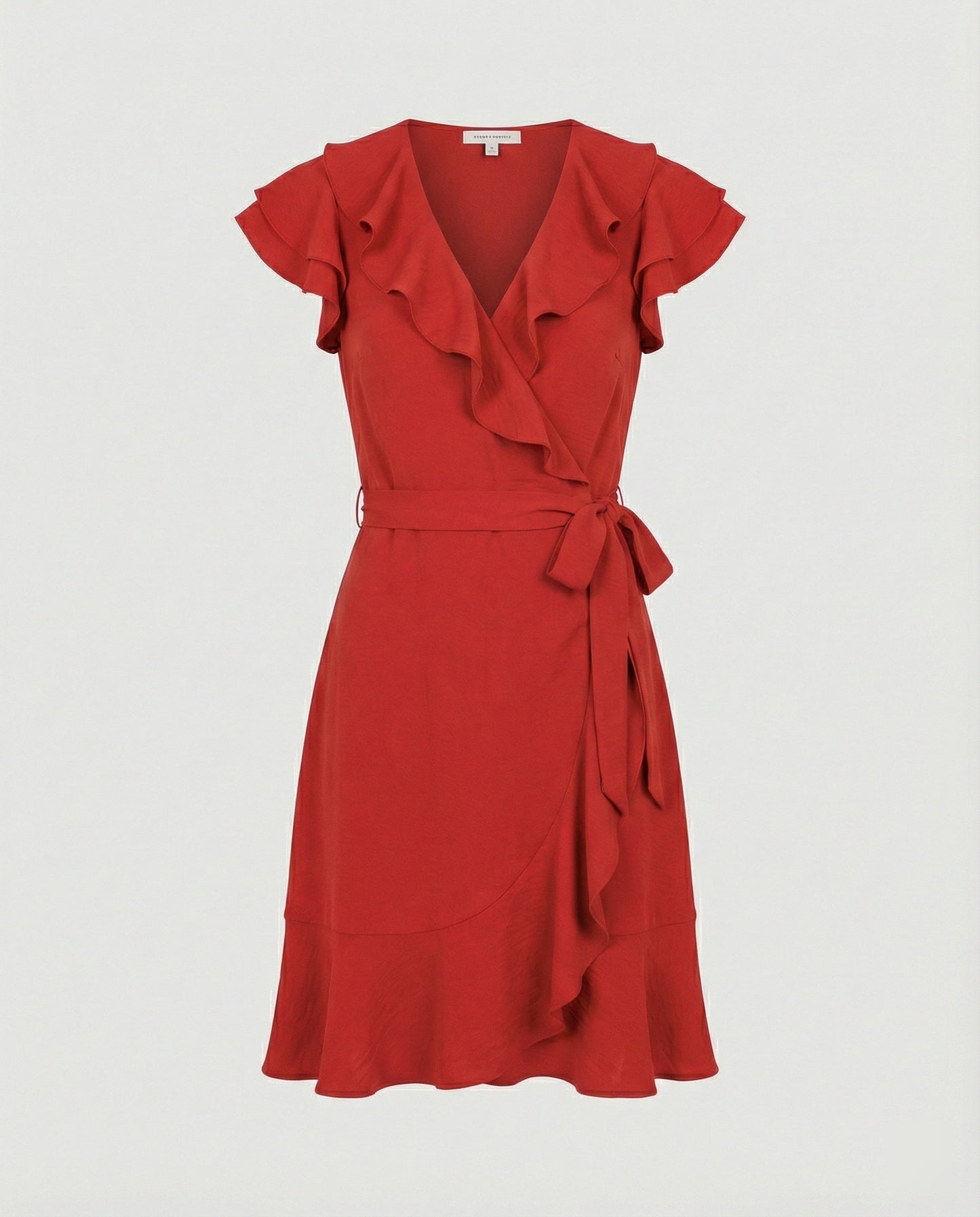 Damen Wickelkleid Rüschen Taillengürtel Modern