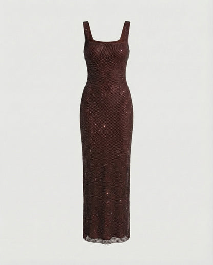 Funkelndes Abendkleid Damen Netzstoff Lang