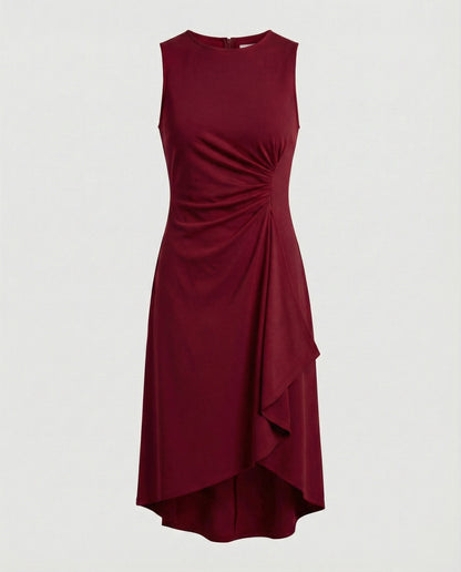 Damen Wickelkleid Ärmellos Asymmetrisch Elegant