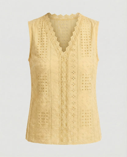 Damen Top Baumwolle Lochstickerei Elegant