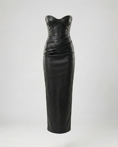 Lederkleid Damen Langärmlig Herz Ausschnitt Elegant