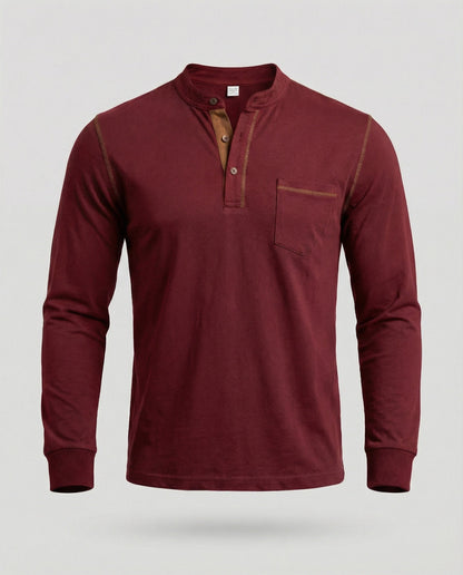 Herren Langarmshirt Henley Style Baumwolle