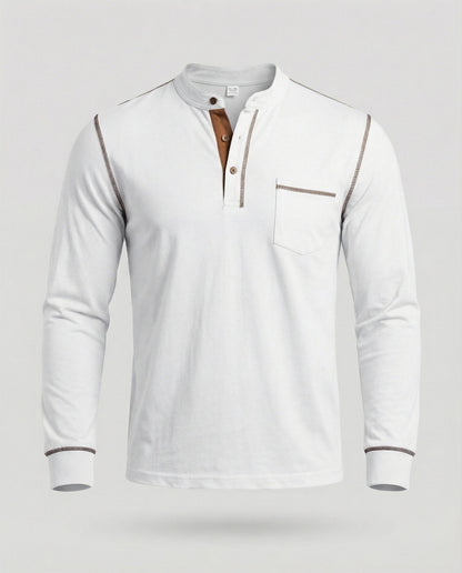 Herren Langarmshirt Henley Style Baumwolle