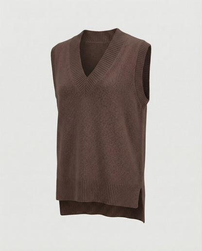 Damen Strickweste V-Ausschnitt Rippmuster Modern