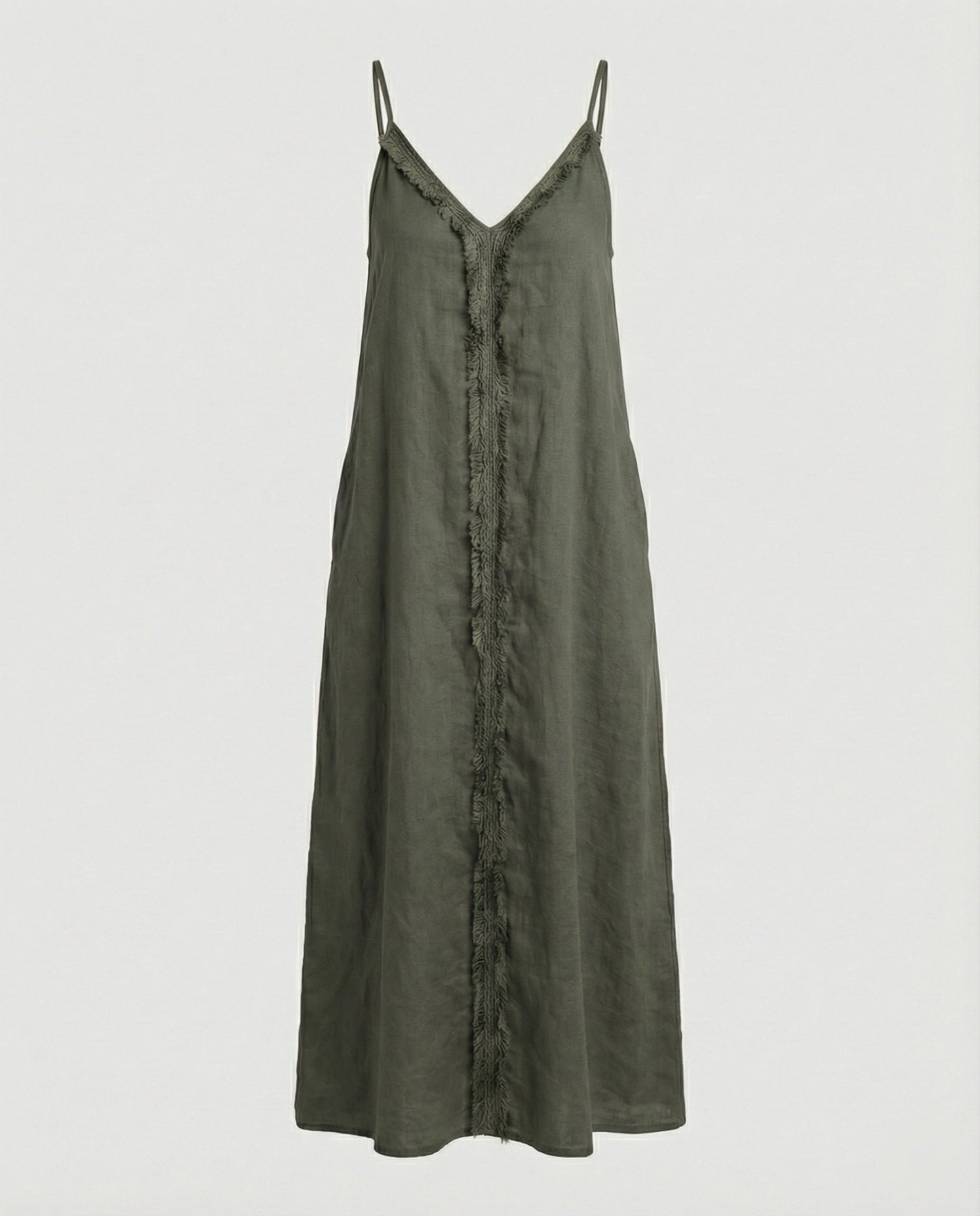 Damen Maxikleid V-Ausschnitt mit Taschen Sommerkleid Lang