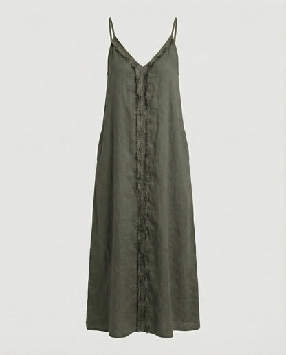 Damen Maxikleid V-Ausschnitt mit Taschen Sommerkleid Lang