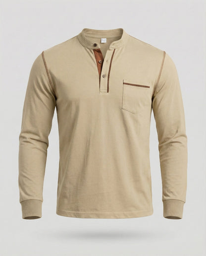 Herren Langarmshirt Henley Style Baumwolle