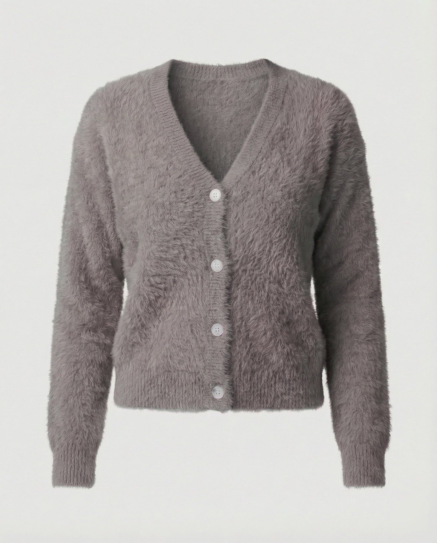 Damen Strickjacke Kuschelig V-Ausschnitt Mit Knöpfen