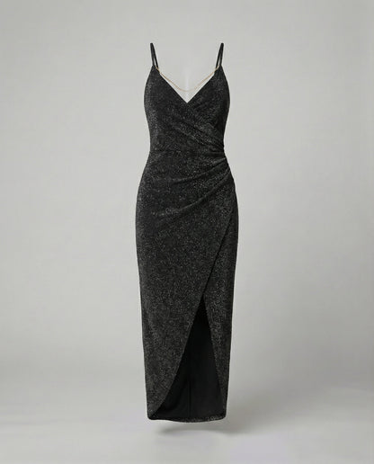 Glamouröses Damen Wickelkleid Hochgeschlitzt Glitzernd