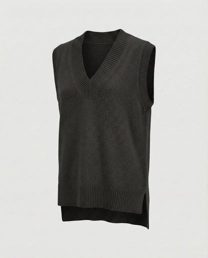 Damen Strickweste V-Ausschnitt Rippmuster Modern