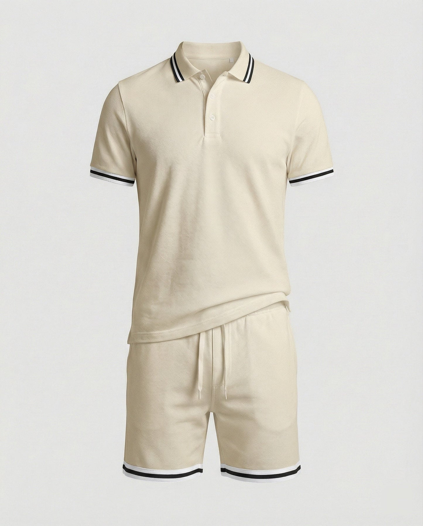 Herren Sportset Polo-Shirt und Shorts Kontraststreifen Modern