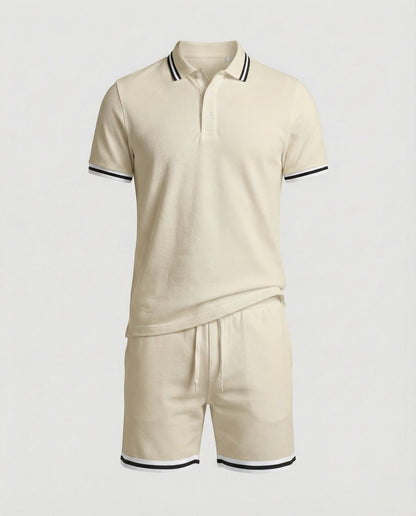 Herren Sportset Polo-Shirt und Shorts Kontraststreifen Modern