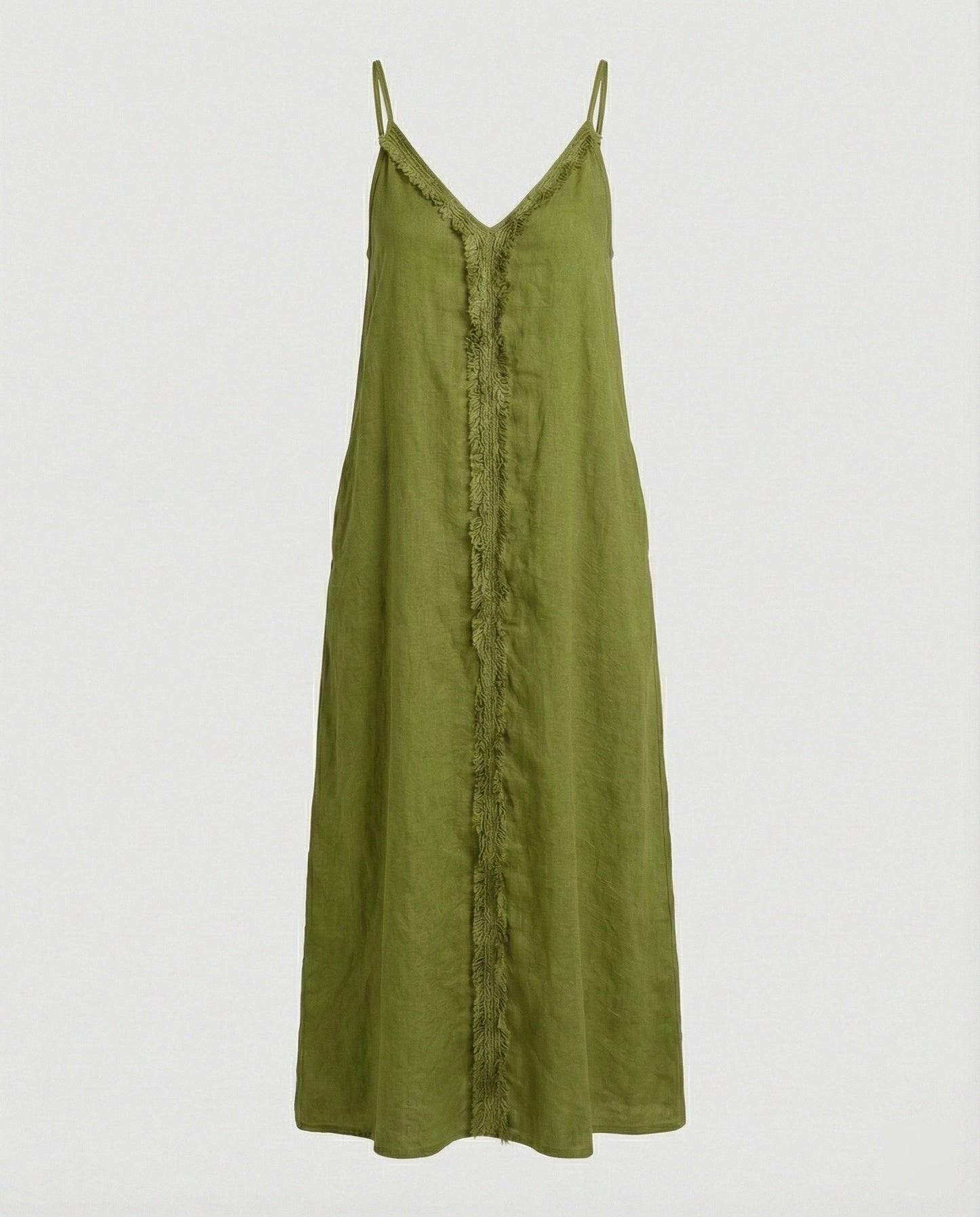 Damen Maxikleid V-Ausschnitt mit Taschen Sommerkleid Lang