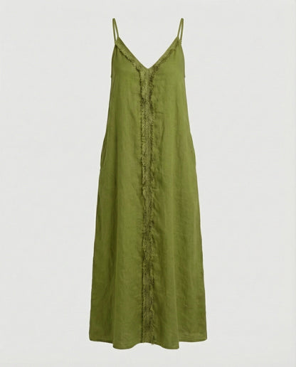 Damen Maxikleid V-Ausschnitt mit Taschen Sommerkleid Lang