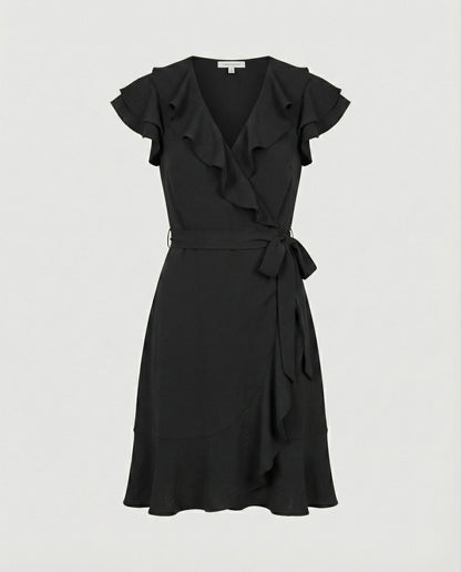 Damen Wickelkleid Rüschen Taillengürtel Modern - BerlinGlamour