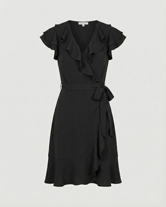 Damen Wickelkleid Rüschen Taillengürtel Modern - BerlinGlamour