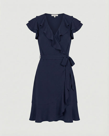 Damen Wickelkleid Rüschen Taillengürtel Modern