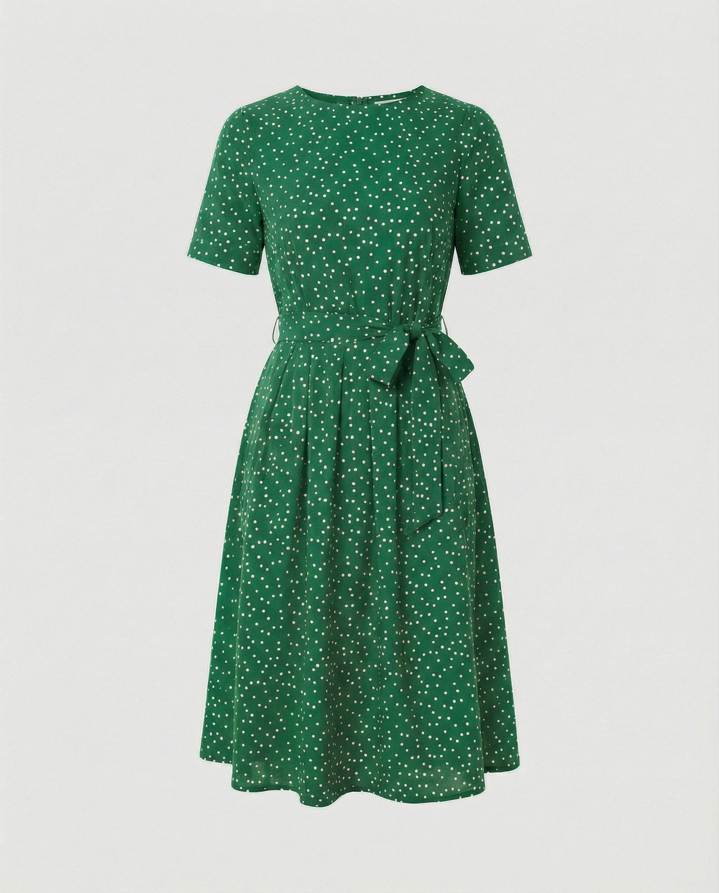 Damen Midi-Kleid Punkte Taillengürtel Elegant