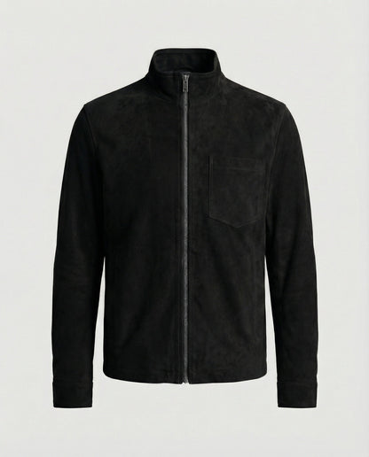 Herren Lederjacke Wildleder Stehkragen Elegant