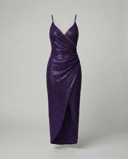 Glamouröses Damen Wickelkleid Hochgeschlitzt Glitzernd