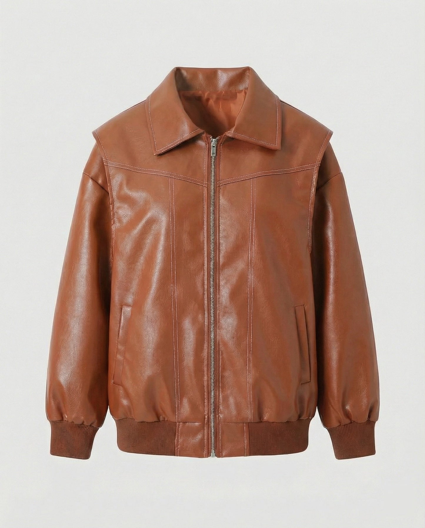 Damen Lederjacke Elegante Mit Hochem Kragen Schwarz
