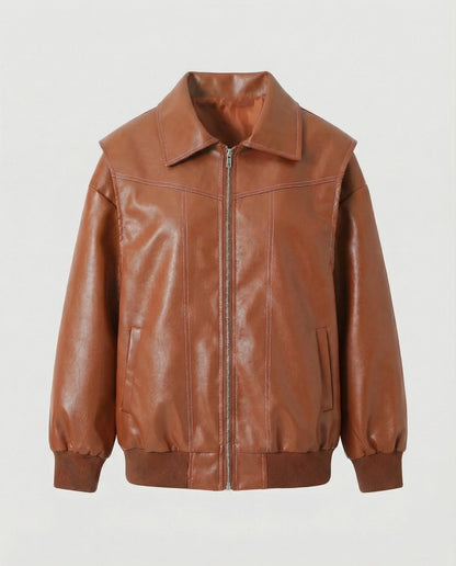 Damen Lederjacke Elegante Mit Hochem Kragen Schwarz