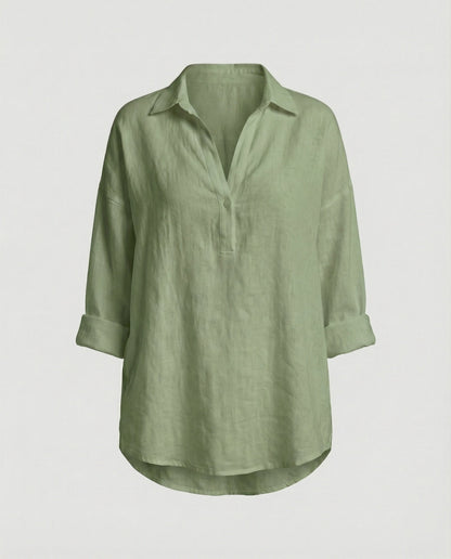Damen Leinenbluse Elegante Knopfleiste Sommer