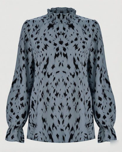 Damenbluse Elegante Tiermuster Bluse Mit Rüschensaum