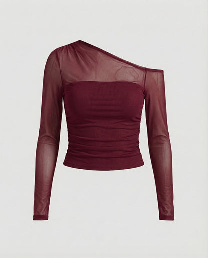 Damen Oberteil Asymmetrisch Schulterfreies Top Elegant