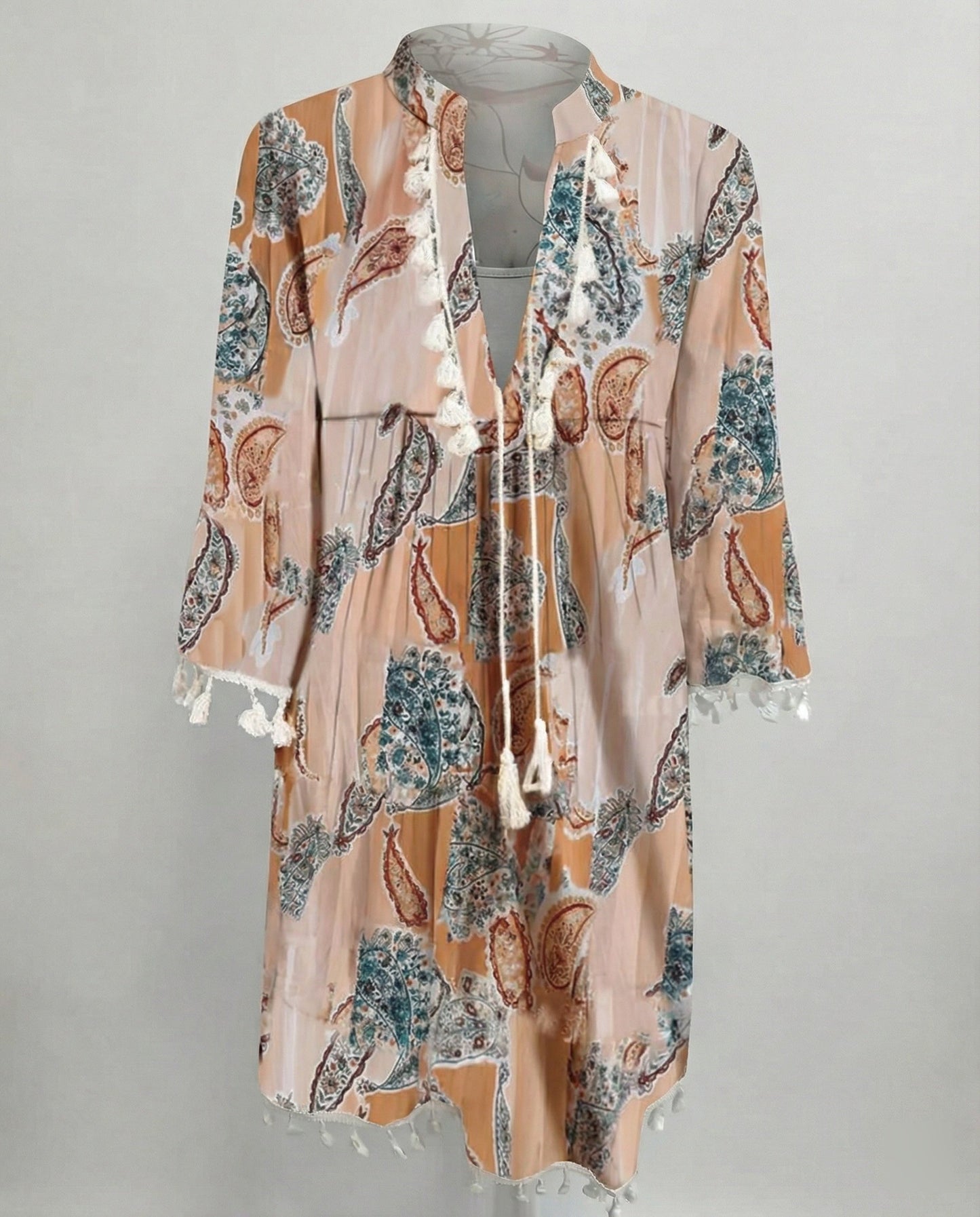 Sommerkleid Damen Blumenmuster Hochkragen Strandkleid Modern