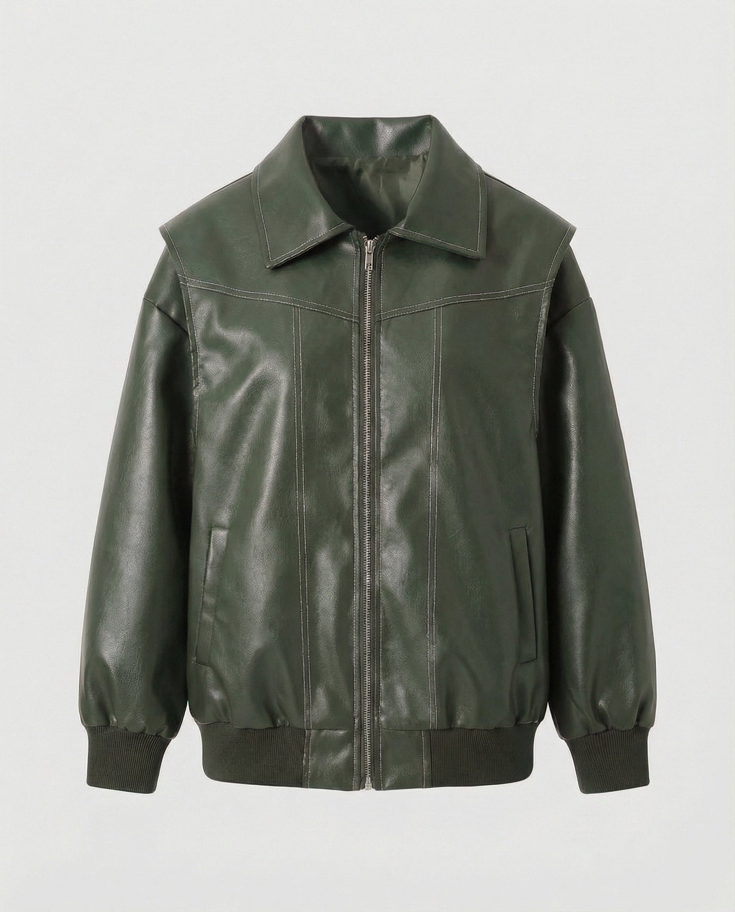 Damen Lederjacke Elegante Mit Hochem Kragen Schwarz