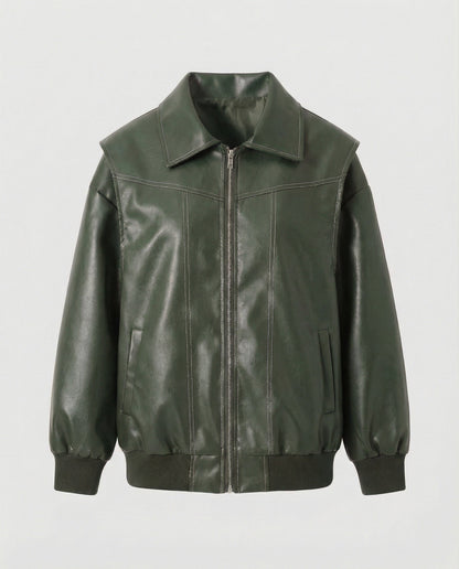 Damen Lederjacke Elegante Mit Hochem Kragen Schwarz