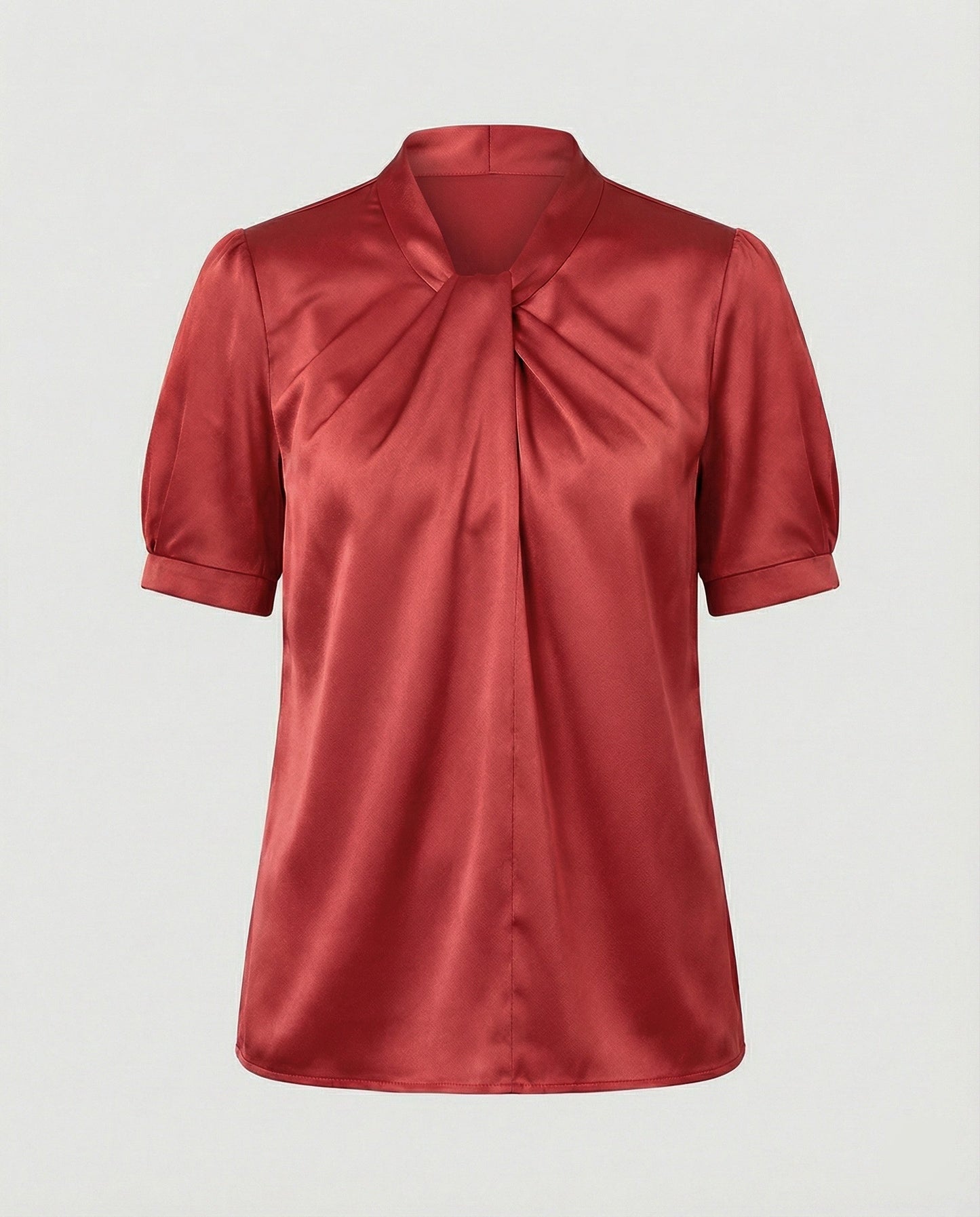 Damen Bluse Top mit Krawattenkragen Elegante Satin